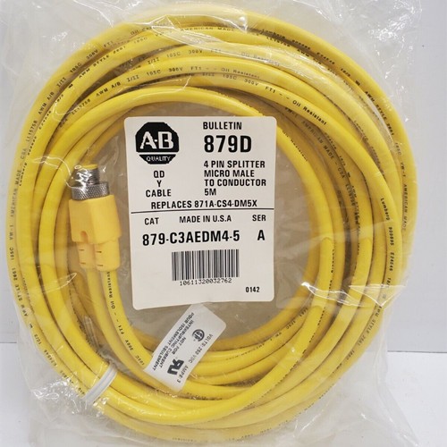 New Original ALLEN-BRADLEY 4-PIN 5M MICRO MALE CORDSET 879-C3AEDM4-52 inputs per connector 