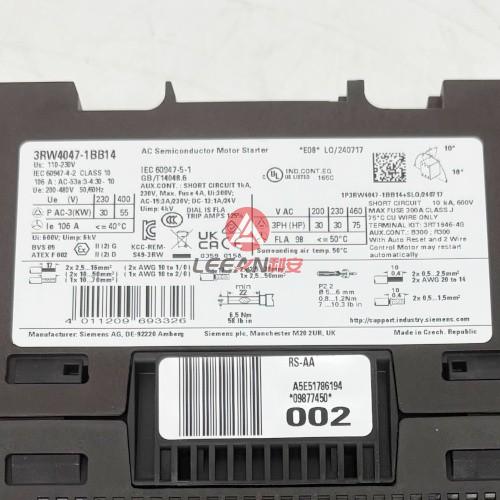 SIEMENS 55KW SIRIUS 3RW40 Soft Starter 3RW4047-1BB14 Circuit Breaker Softstarters 106A 55KW 400V New 